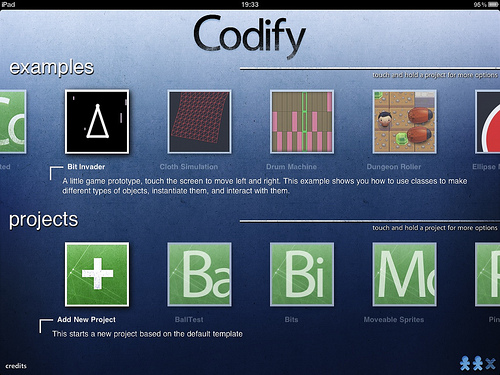 Codify project selection screen